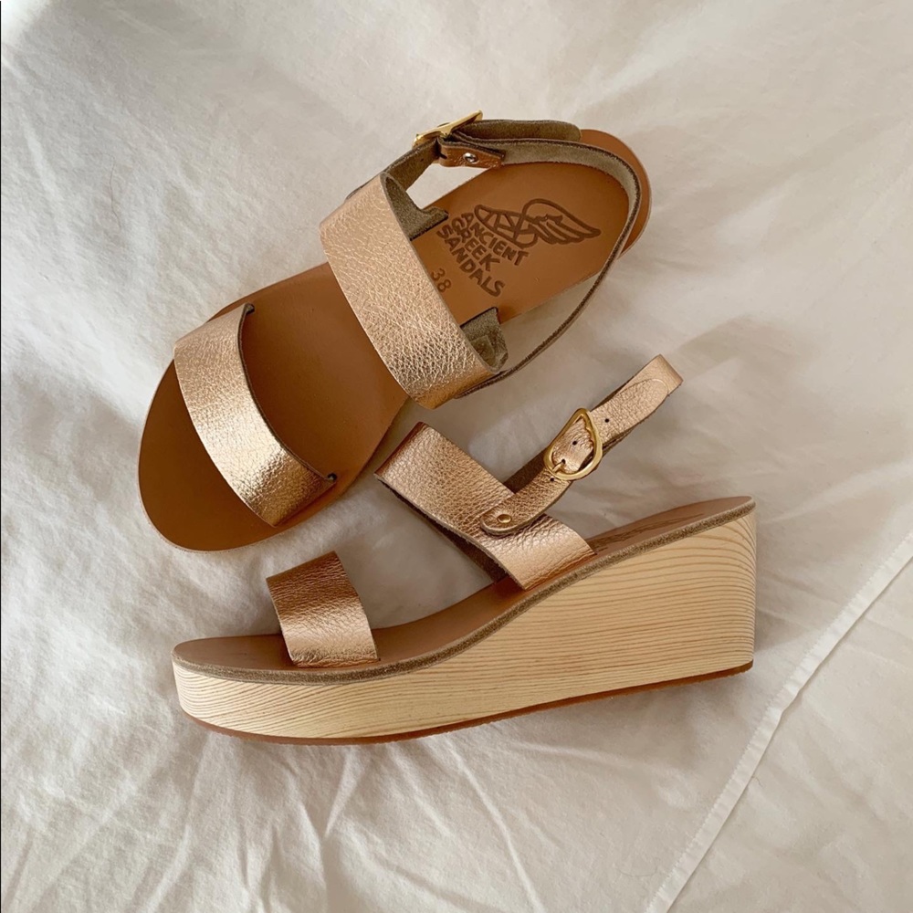 Rose Gold Leather Wedges